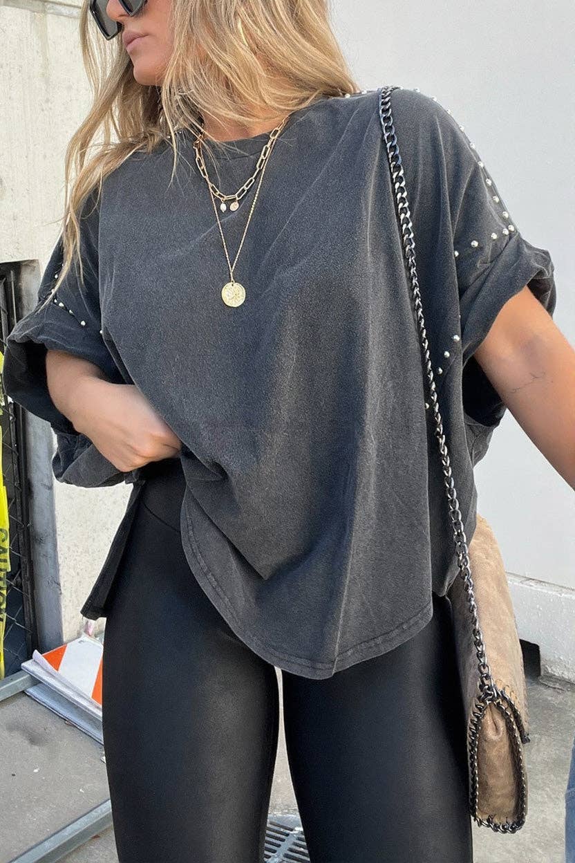 BLACK Studded Oversized T-Shirt for wholesale on Faire3