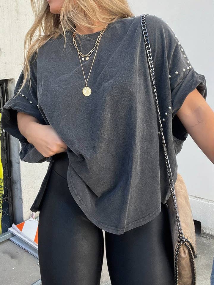 BLACK Studded Oversized T-Shirt for wholesale on Faire3