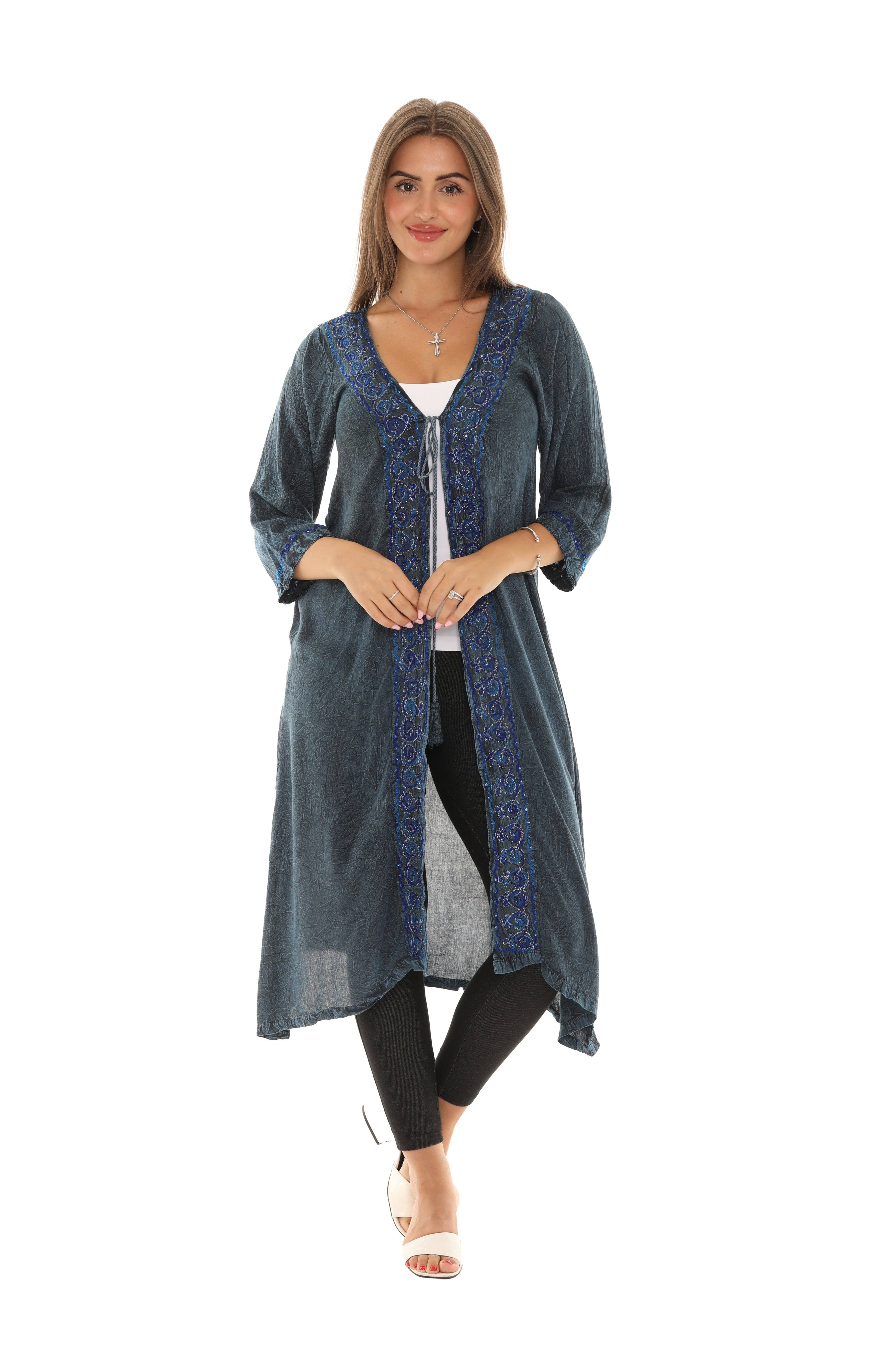 Shoreline Wear. INC - Wholesale Kimono - Women's - Sequin-Accent Embroidered Three-Quarter Sleeve Duster12