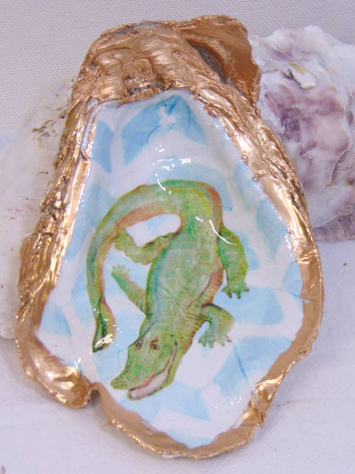 Joyero de concha de ostra, diseño, acuarela, cocodrilo para venta al por mayor de Lowcountry Linens