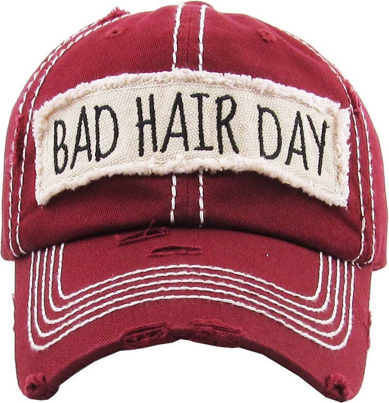 MiMi Wholesale - Wholesale Baseball Cap - Women's - KBV1073 'BAD HAIR DAY' Distressed Cotton Cap5