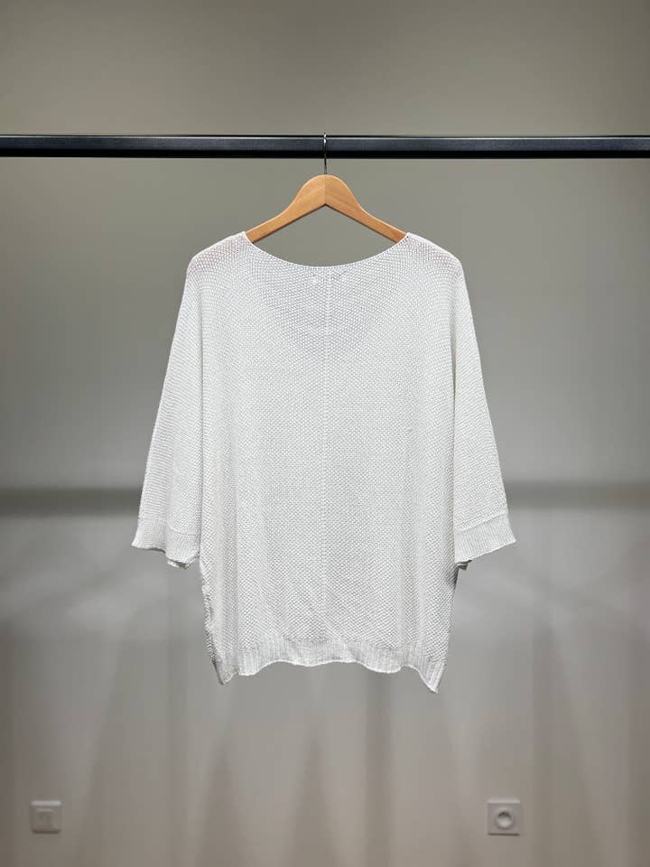 L'Emotion - Wholesale Knit Sweater - Women's - Modal Shiny Thread V-Neck Knitted Sweater