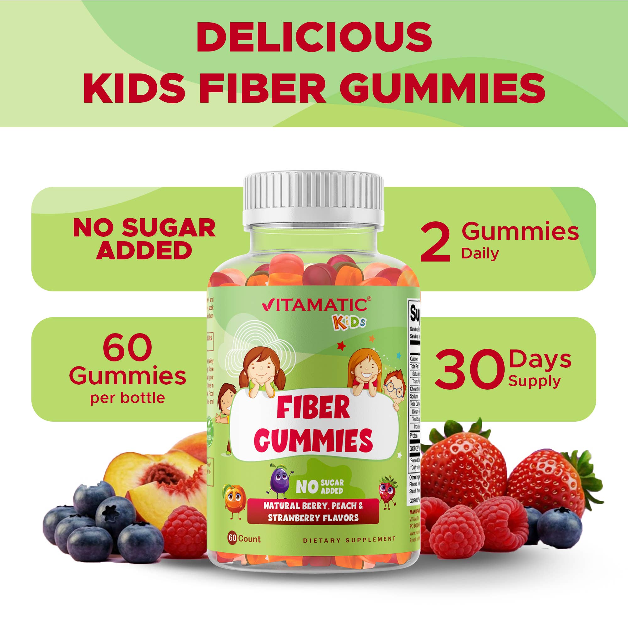 Vitamatic - Wholesale Oral Supplement/Vitamin - Vitamatic |Kids Prebiotic Fiber Gummies |Zero Sugar|60 Count4
