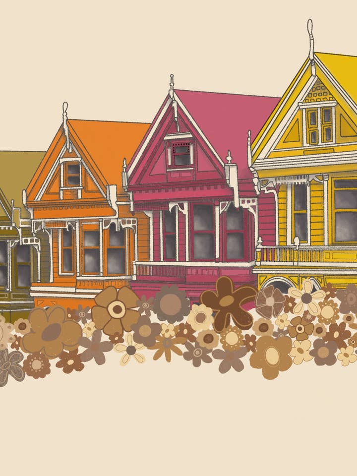 San Francisco Art Print, Painted Ladies, California Wall Art for wholesale by Hippie Lou Studio