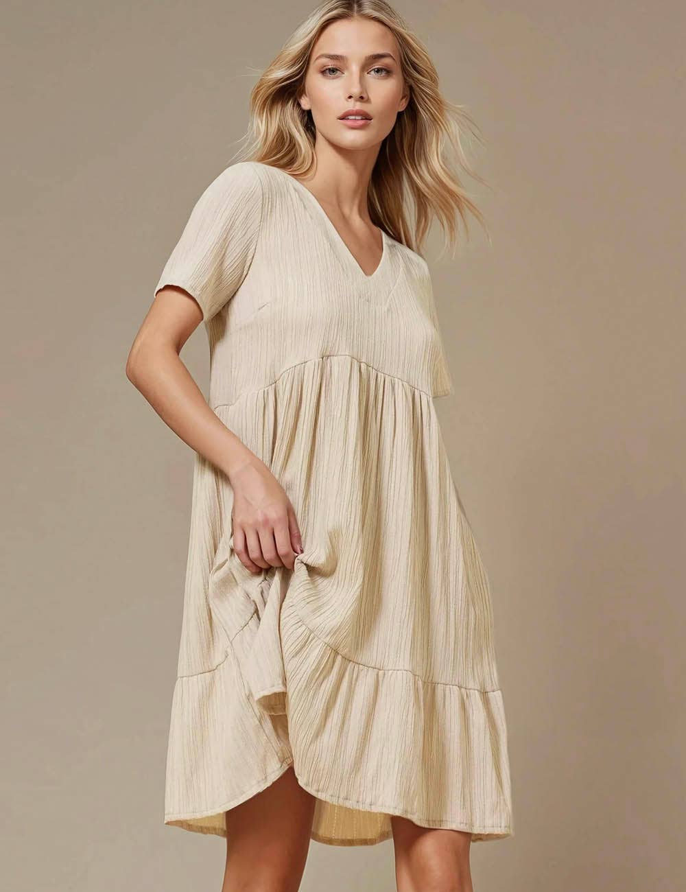 Sweetkama - Vente Robe – femme - Robe courte quotidienne à manches courtes et col en V30