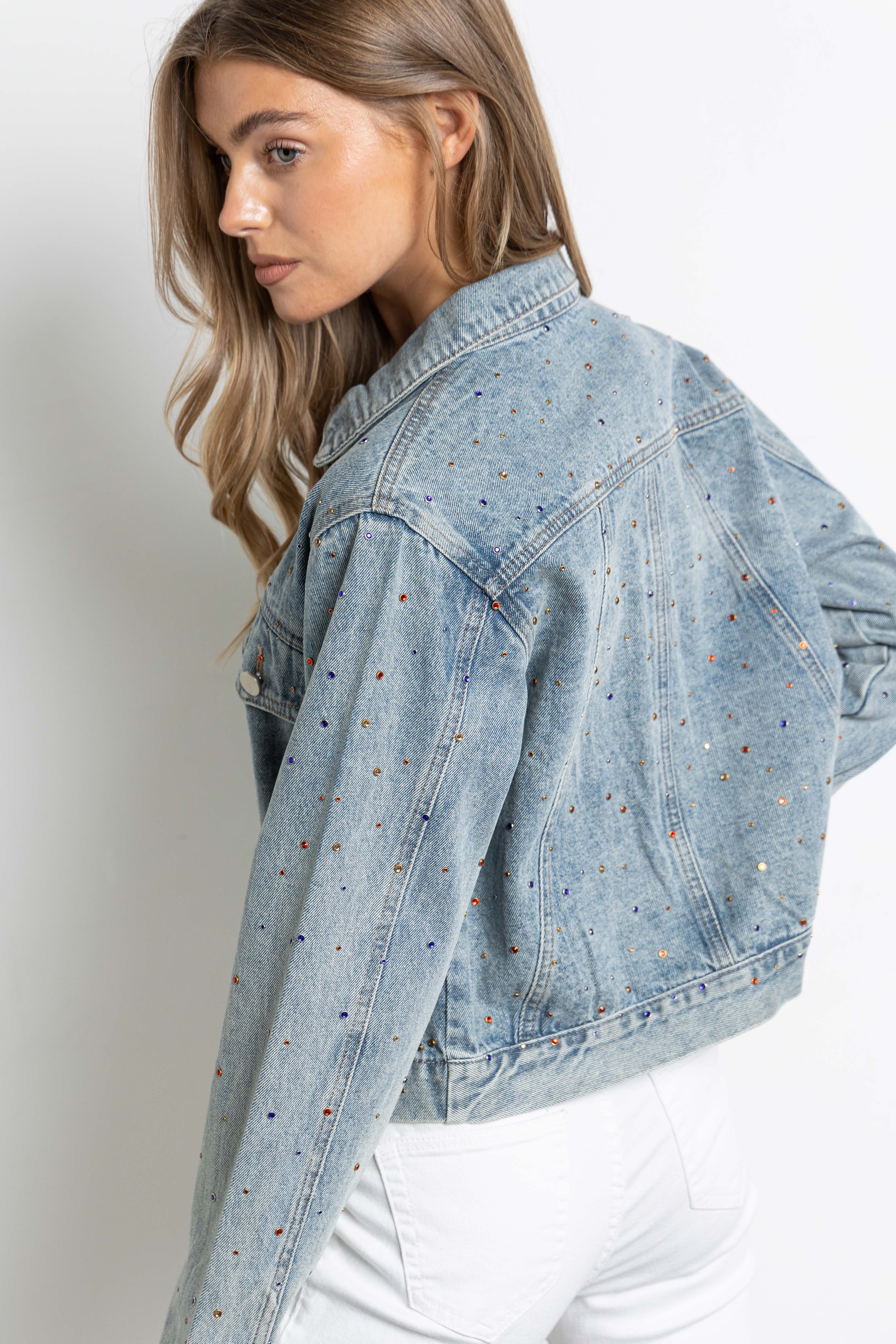 KIWI - Vendita all'ingrosso Giacca di jeans - Donna - Giacca in denim con strass multicolore IJ21287