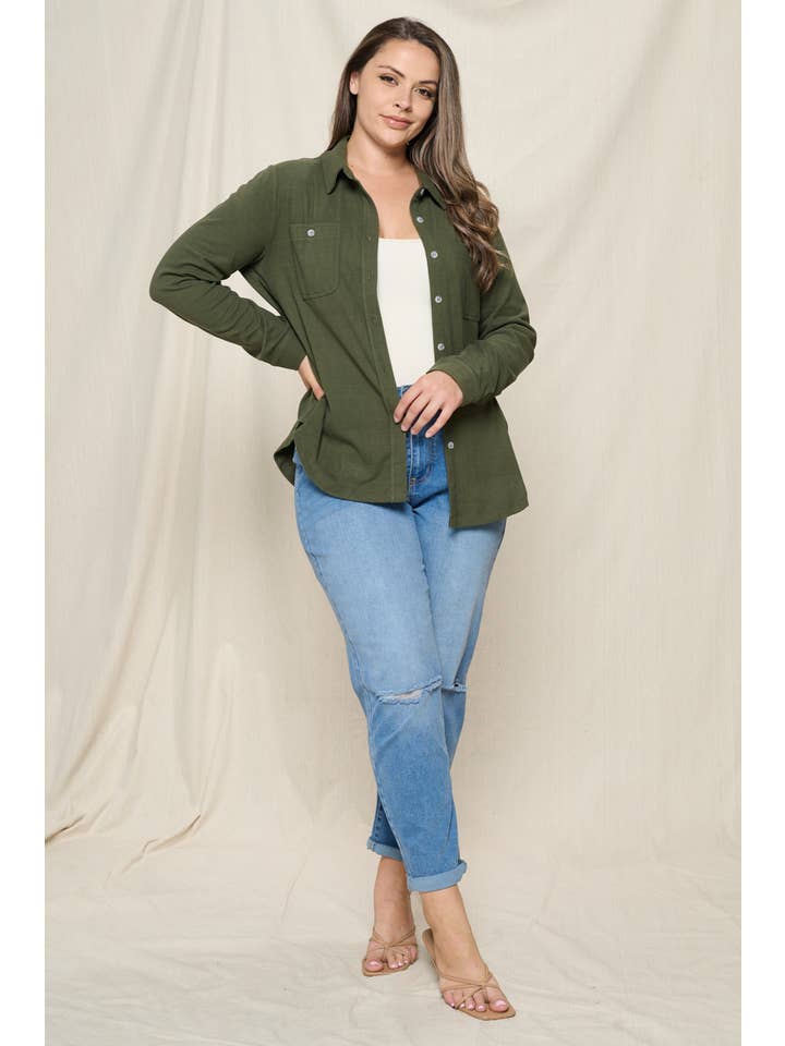 Doe and Rae - Wholesale Button Down Shirt - Women's - BRUSHED BUTTON DOWN SHIRT - 10452JPL