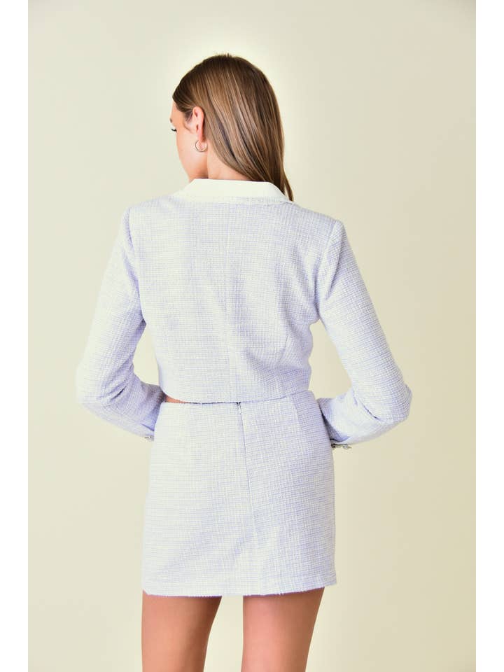 LAVENDEL COQUETTE PREPPY KONTRASTÖGLA MED HAKLAPP TWEEDJACKA-OI6131FO för wholesale på Faire