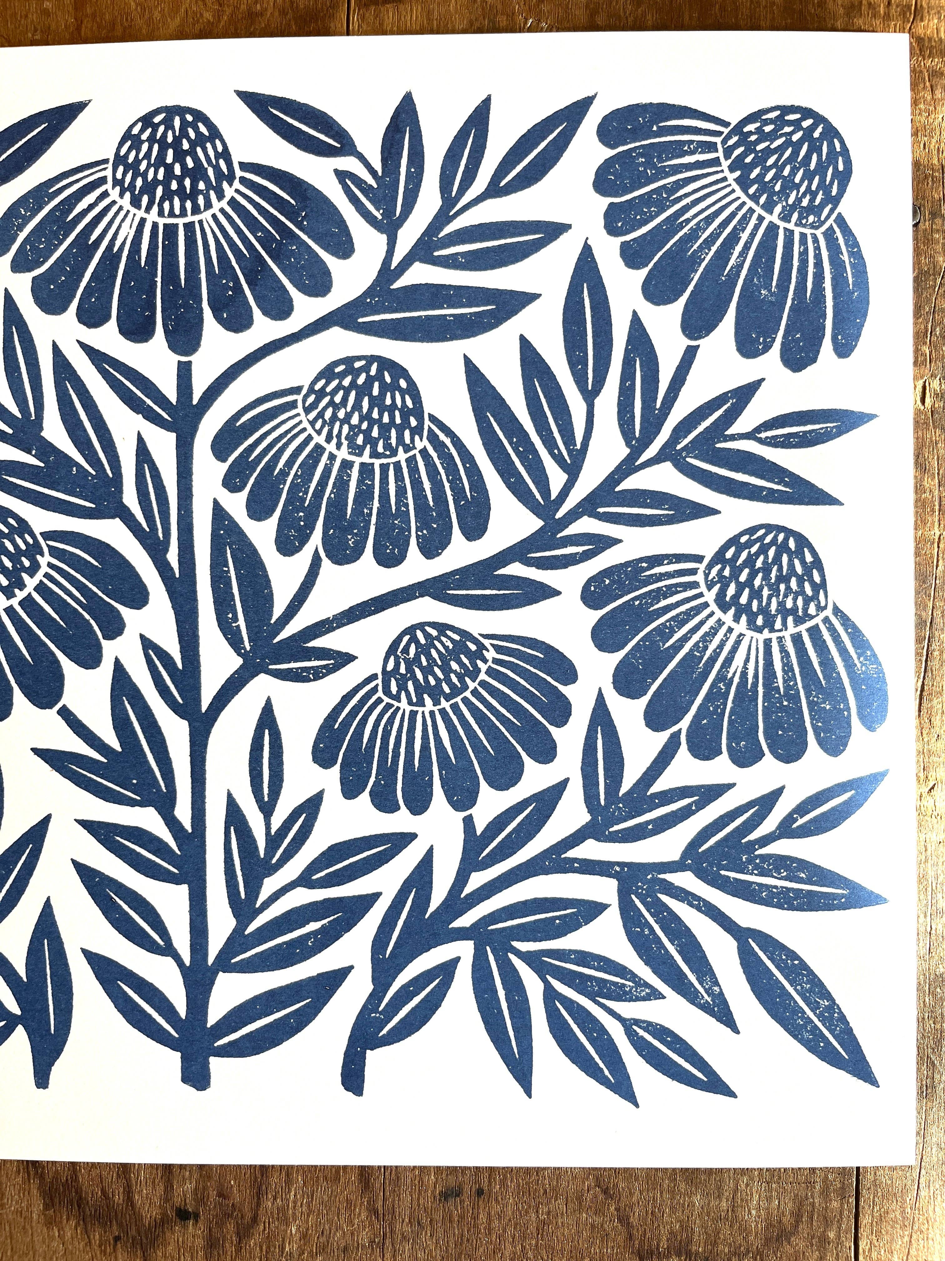 Katharine Watson - Vente Affiche d'art - Série Jardin : Impression Risograph Échinacée Marine2