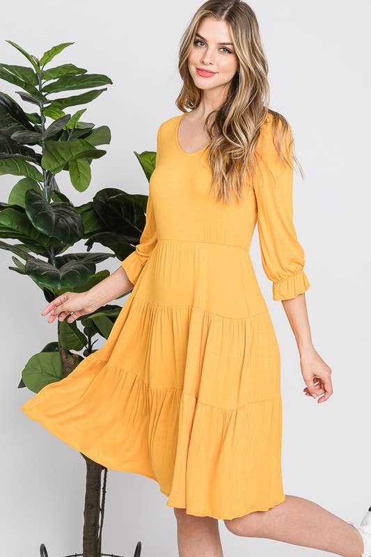 Reborn J - Wholesale Dress - Women's - Three Quarter Sleeve Tiered Dress7