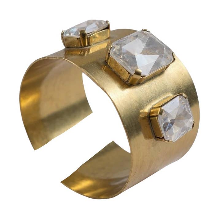 Breites Armband aus vergoldetem Messing und Kristallen, Design Gloria Mago. für den Großhandel von Gloria Mago