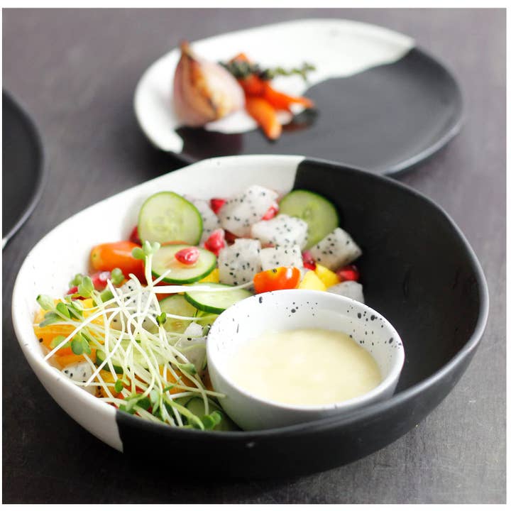 Ceramic Pasta Bowls Black and White Speckled Matte Glazed for wholesale by Roro