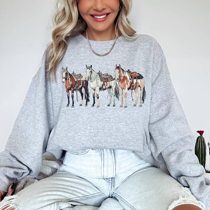 Buckin Barn Wholesale - Wholesale Graphic Sweatshirt - Women's - Cowboy horses 0