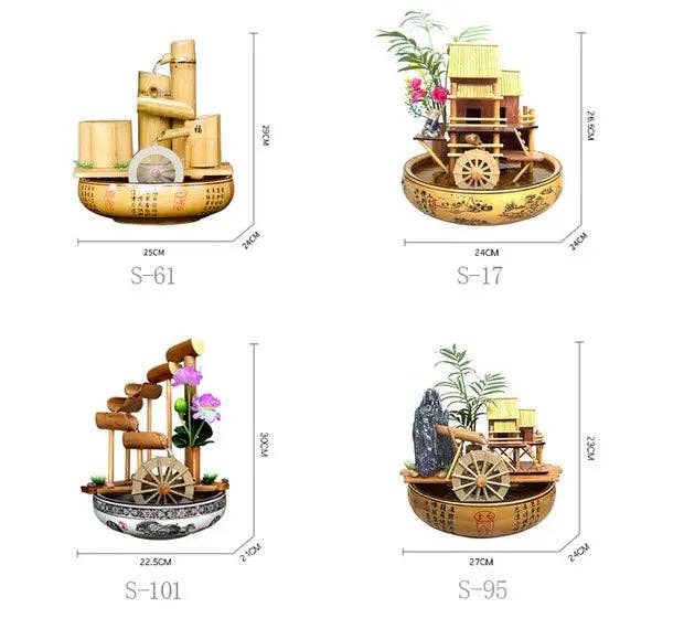 everythingbamboo – wholesale Decorative tabletop object – Bamboo Handmade Handcrafted Water Feature Fountain With Basin Flowing Water Wheels Home Decor Many Styles7