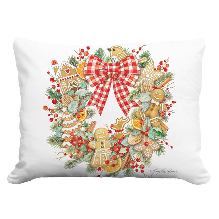 Pillow - Wreath w / Gingerbread - indoor / outdoor cushion for wholesale by Magnolia Casual