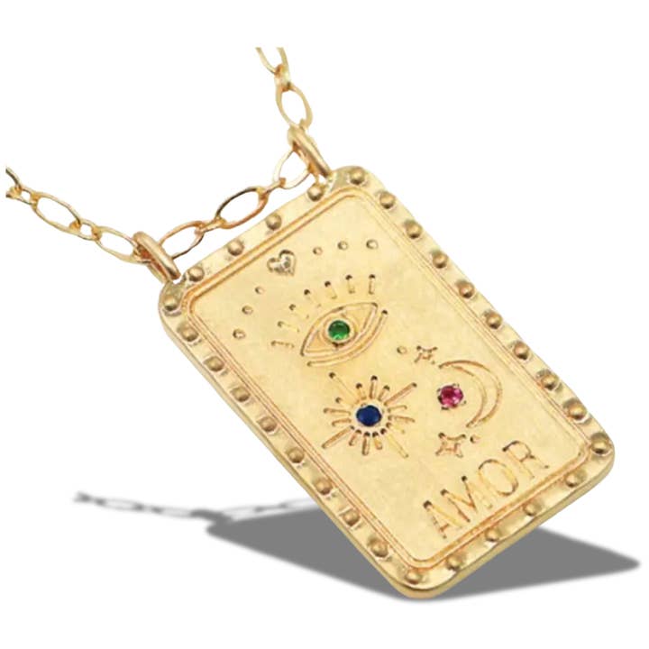 HoopLa - Wholesale Pendant/Charm Necklace - Amor Evil Eye Steel Necklace rhinestone14K gold