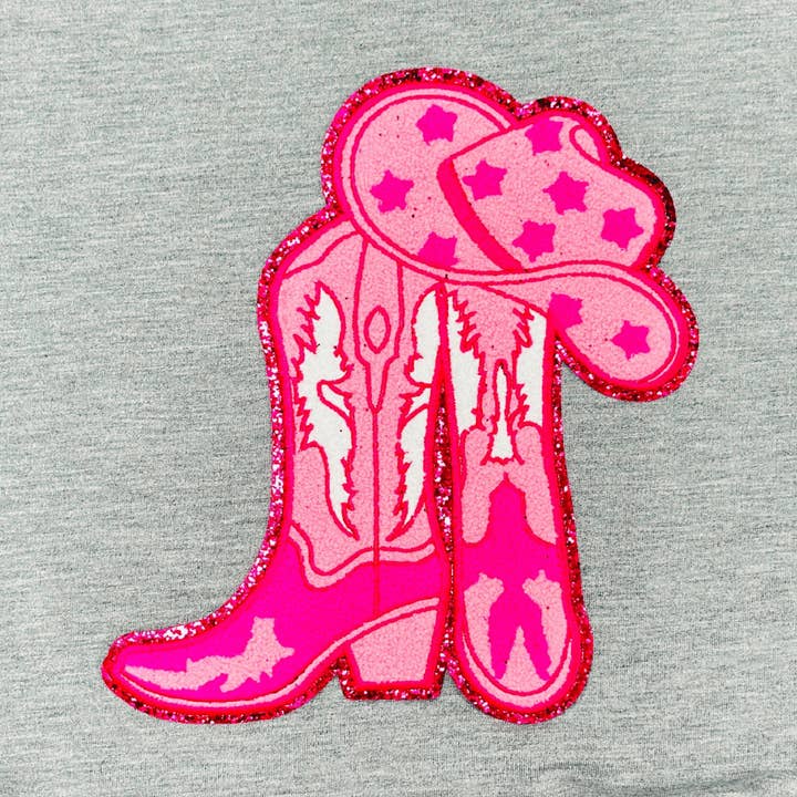 CP1017 - Pink Cowboy Boots Chenille Patch for wholesale by ILTEX Apparel