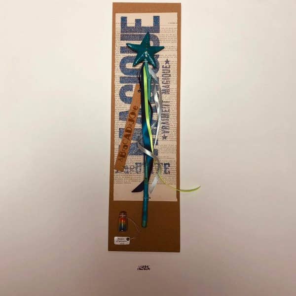 Baguette Magique Etoile Bleue À Pois Orange pour la vente par La fabrique de MOTS MAGIQUES