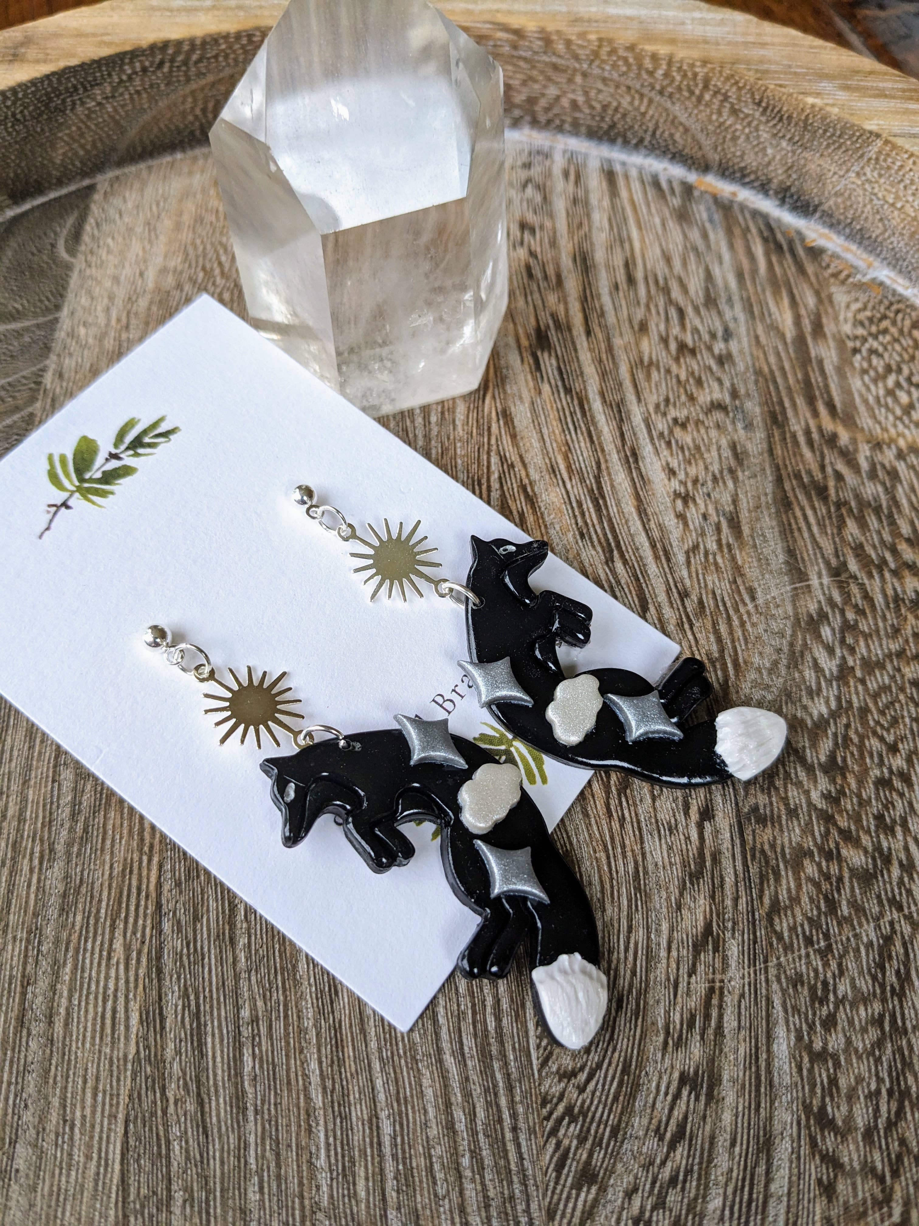 Stag and Branch - Wholesale Dangle Earrings - Celestial Black Fox Dangle Earrings | Handmade Polymer Clay4