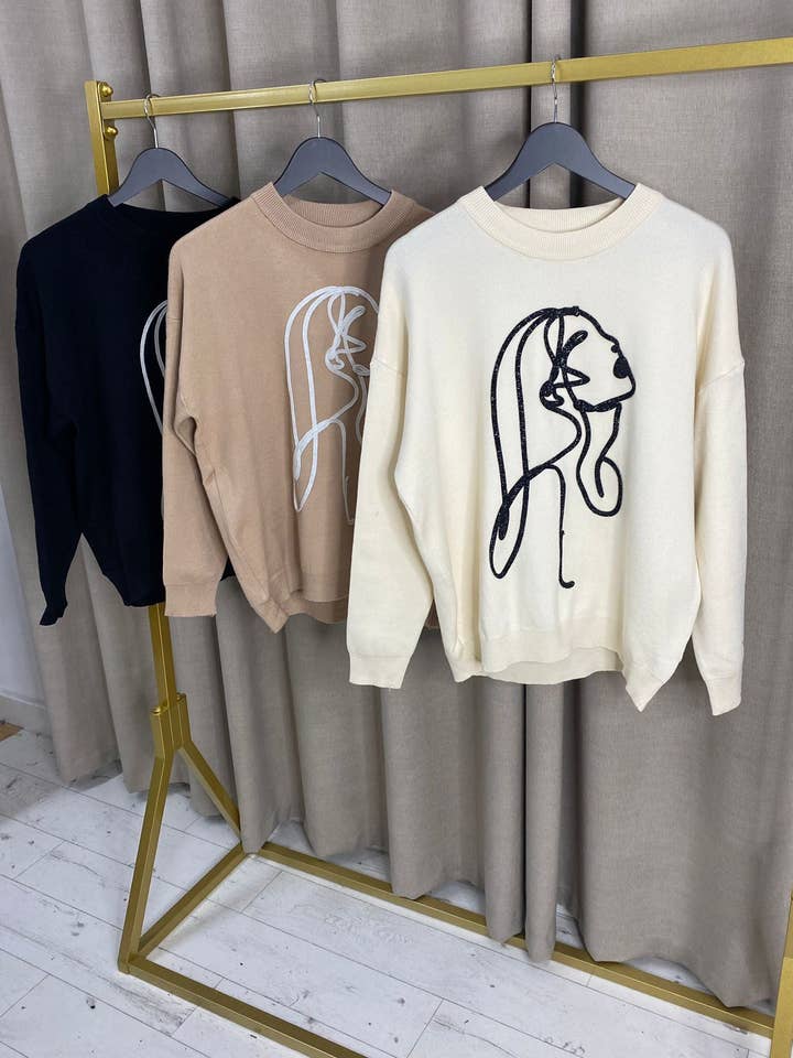 Azanna Embroidered Face Luxury Knit Jumper for wholesale by My Winners Direct