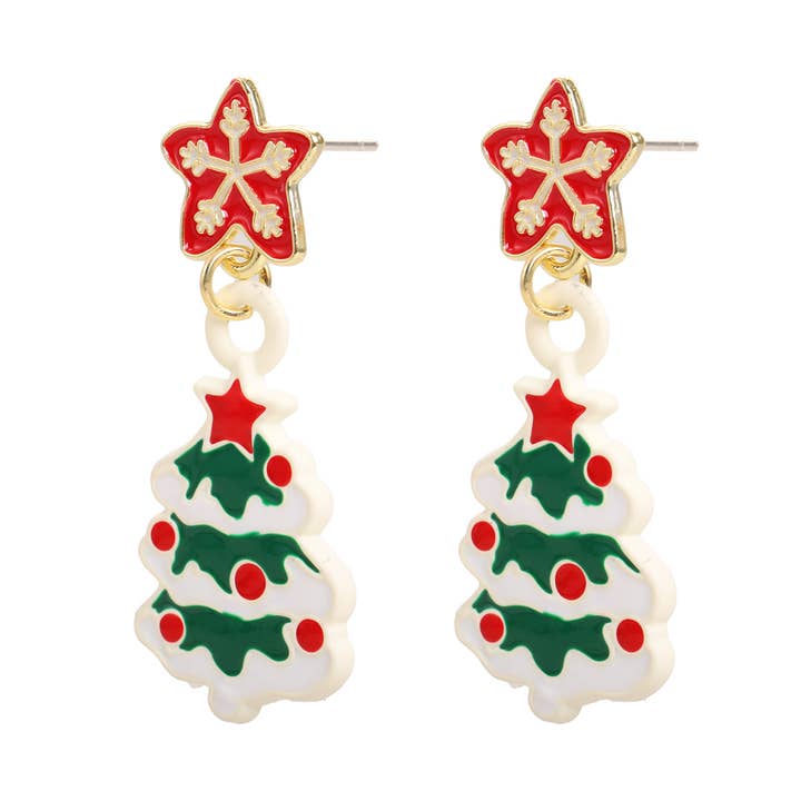 Christmas Earrings "X-mas trees" white and green for wholesale by Snazzy Santa