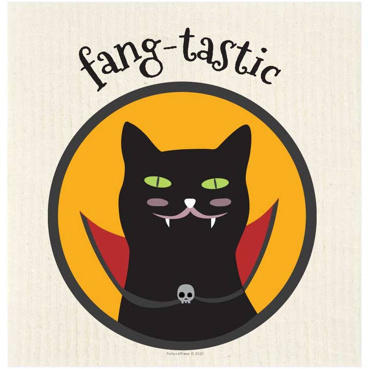 Torchon suédois Fang-Tastic Kitty Halloween pour la vente par Potluck Press