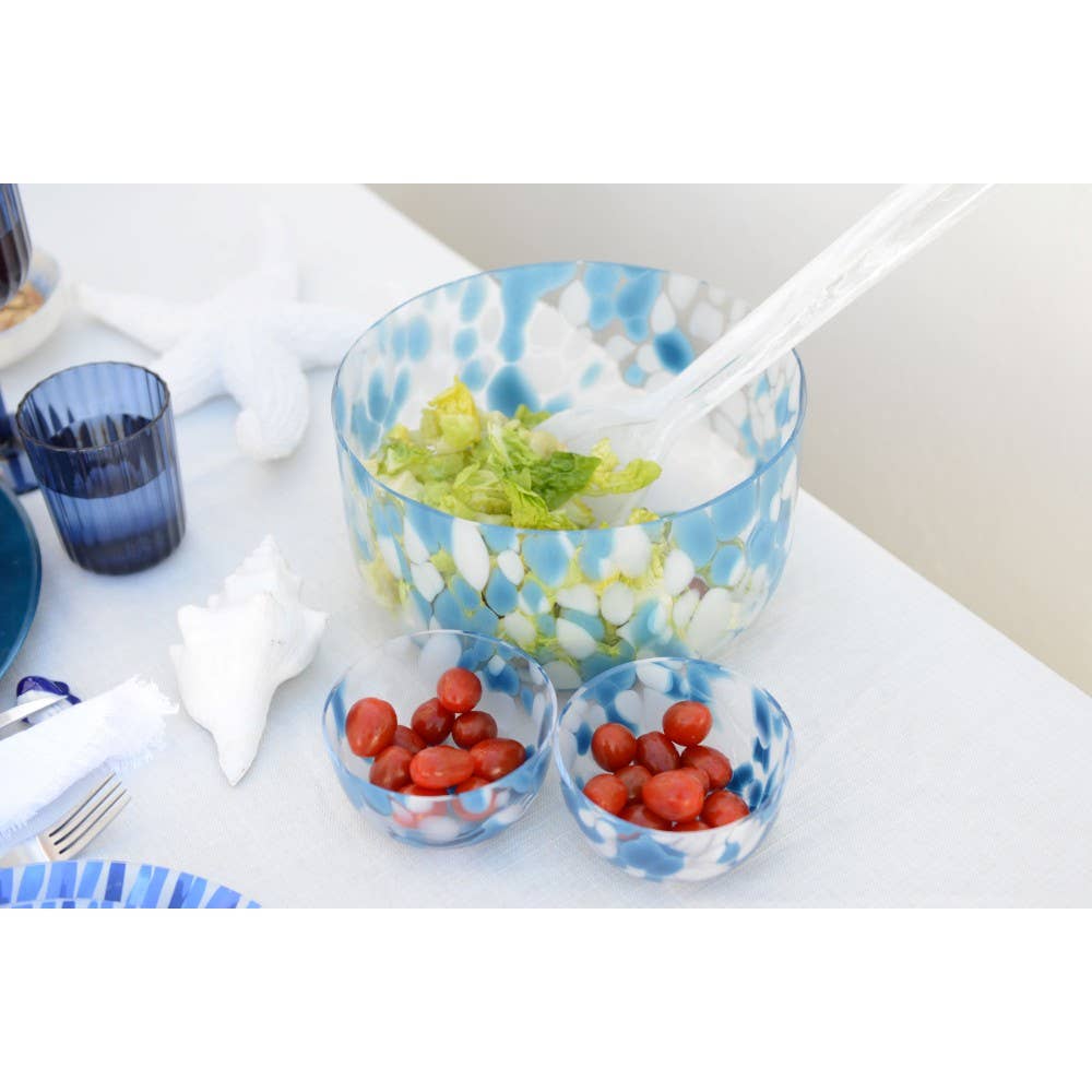 AULICA - Vente Bol de service - Saladier bleu et blanc en verre 24.5x24.5x12.5cm2