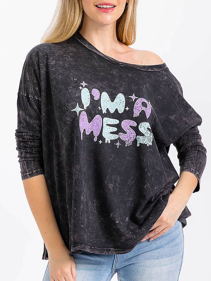 LONG SLEEVE GRAPHIC WASHED TOP for wholesale by ROUSSEAU