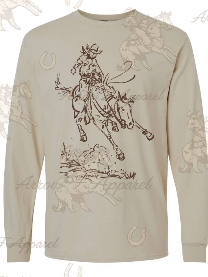 T-shirt à manches longues Cody Down& Out Sketch (Sable) pour la vente par Arrow F Apparel