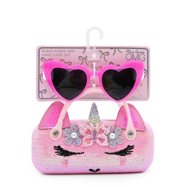 Gwen Flower Heart Crown Sequin Case and Sunglass for wholesale by OMG Accessories