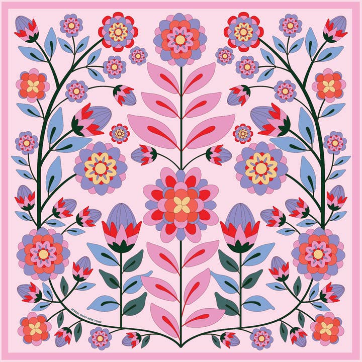 Double Sided Silk Scarf Of Pink Garden for wholesale by Jessie Zhao New York