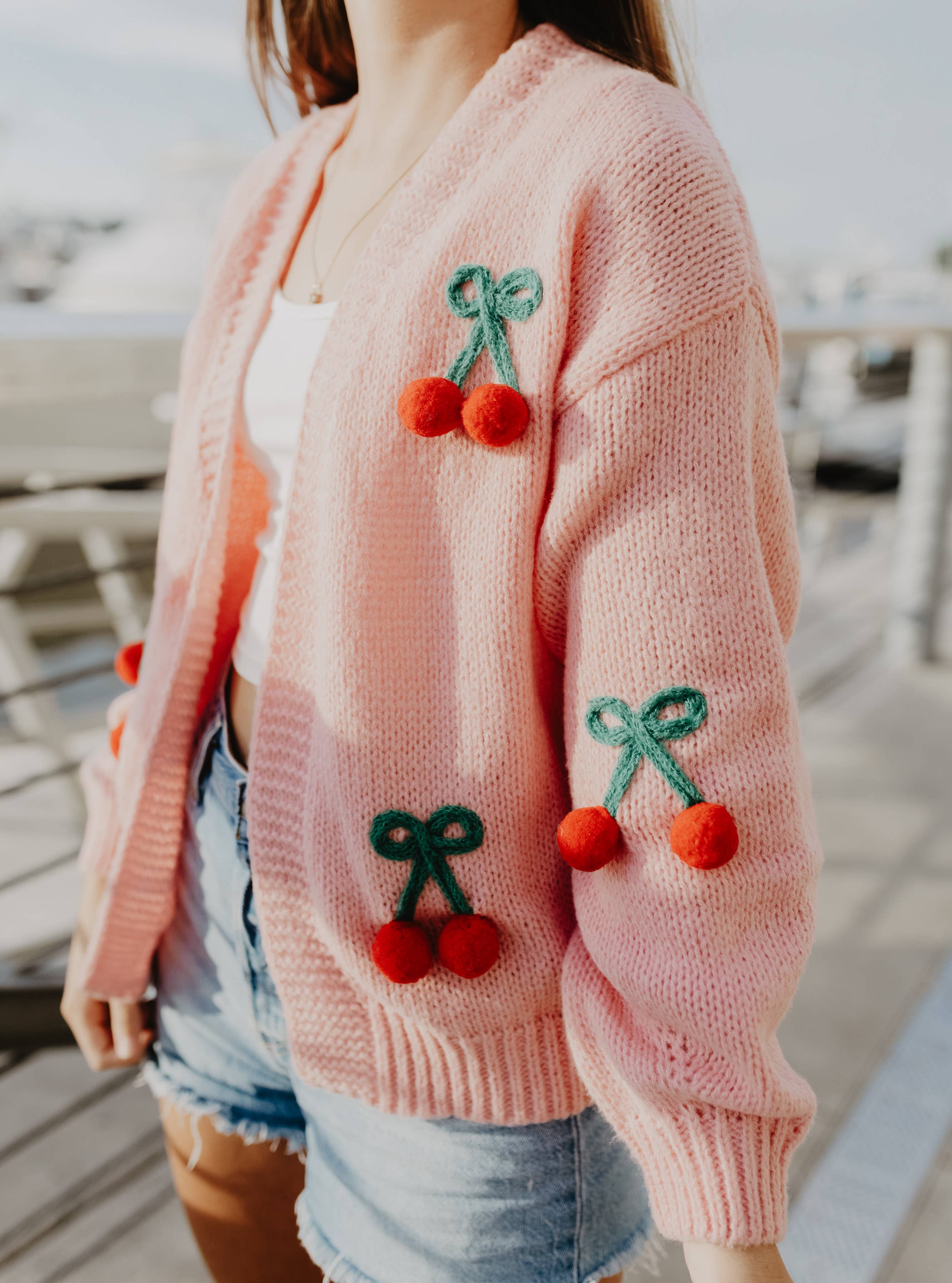 Katydid – Cardigan - Mulher por atacado – Camisola Cardigan de Manga Comprida Cereja3