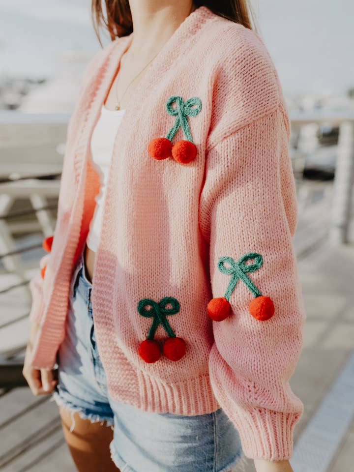 Katydid – Cardigan - Mulher por atacado – Camisola Cardigan de Manga Comprida Cereja3