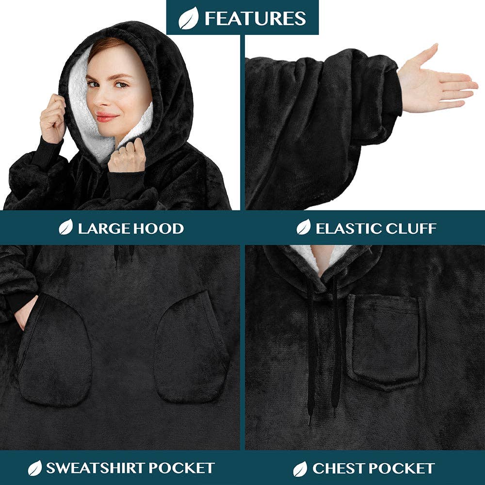 Pavilia - Wholesale Hoodie - Women's - Chest Pocket Sherpa Hoodie Blanket - Patch Pocket (Regular / Long)91
