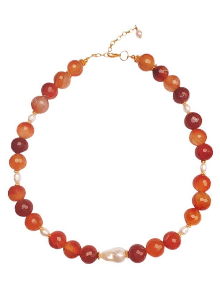 Collier Statement en Agate Brune et Perles pour la vente par Way To Chic