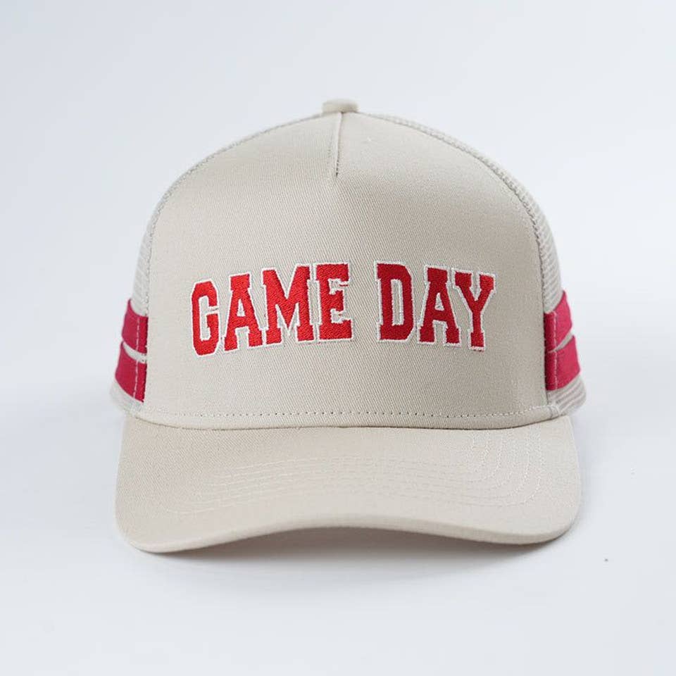 Trendy Tee Co. - Wholesale Trucker Hat - Women's - Embroidered Game Day Double Stripe Trucker Hat0