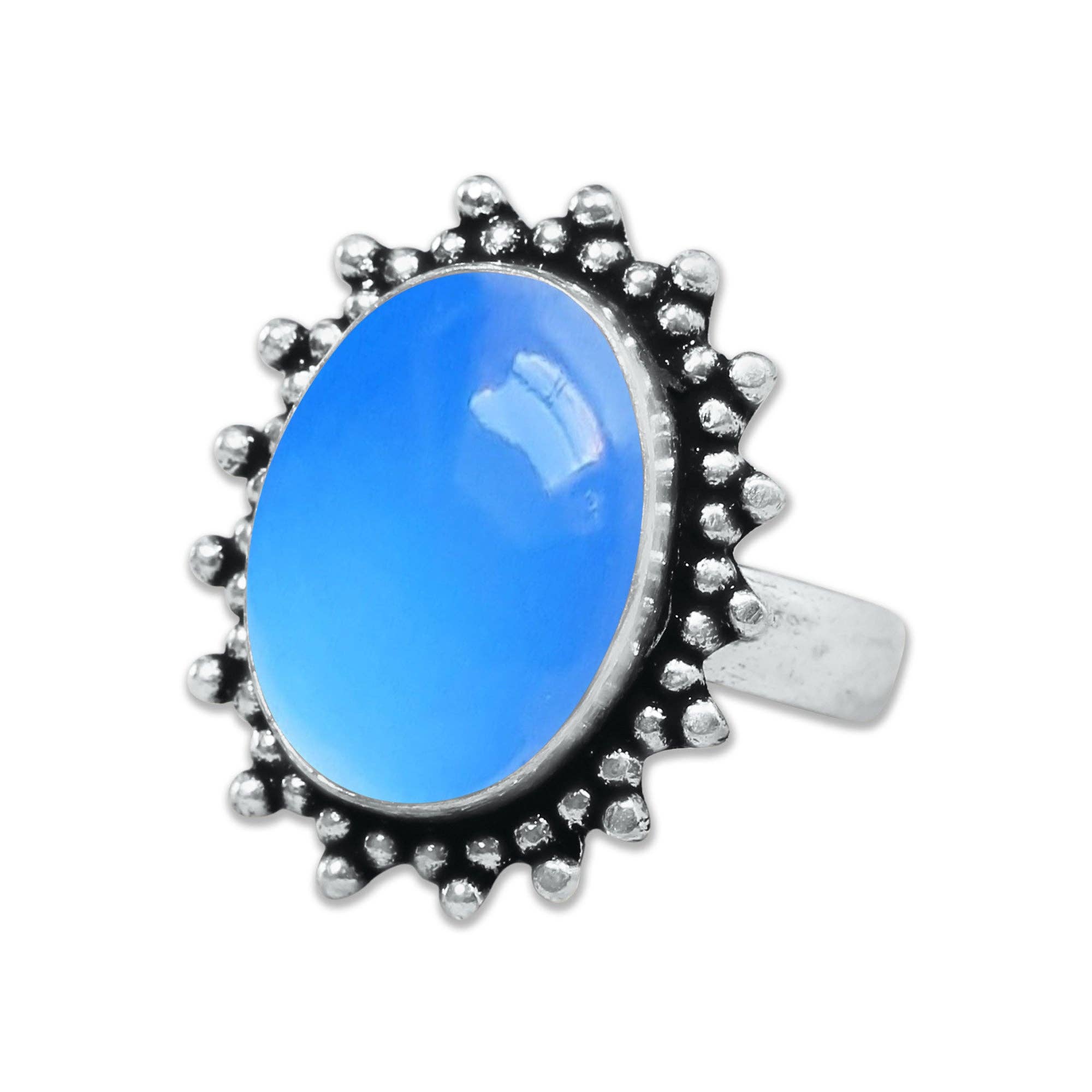 Handmade Jewels - Wholesale Cocktail/statement ring - Blue Chalcedony Rings – Handmade, Silver-Plated, Assorted Boho Designs (US Sizes 6–10, Made to Order)5