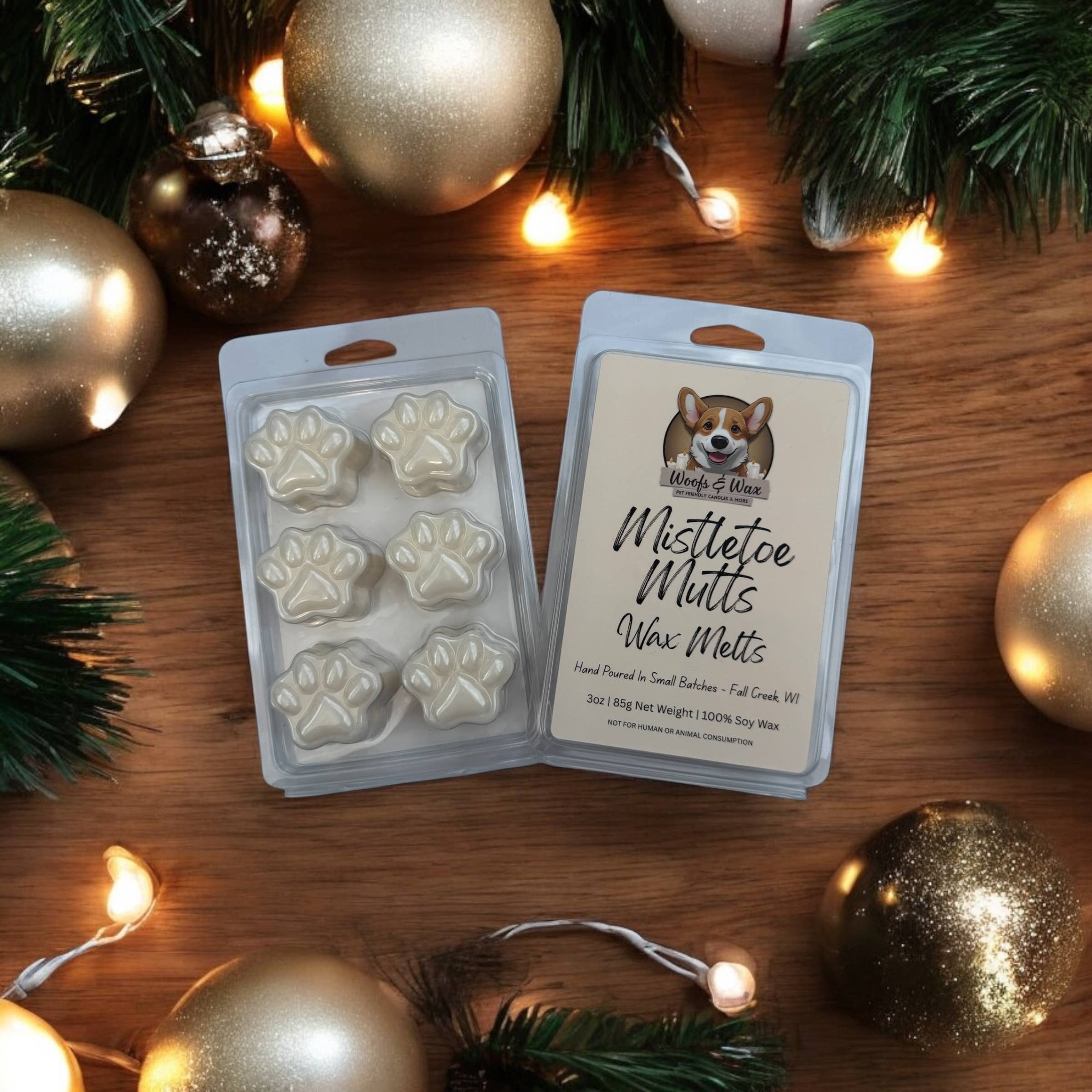Woofs & Wax - Wholesale Wax Melt - Mistletoe Mutts Wax Melts - 3oz 100% Soy - Pet Safe