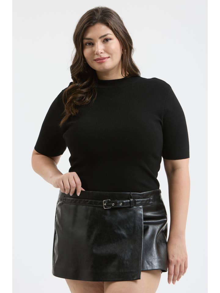 The Workshop Studio - Wholesale Knit Top - Women's - PLUS SHORT SLEEVE MOCK NECK SWEATER KNIT TOP