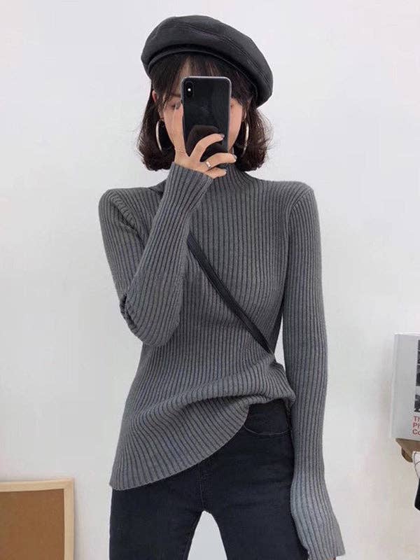 ShieldChic – Großhandel Strickpullover – Damen – 9 Farben Strickpullover mit geteiltem Gelenk und hohem Kragen12