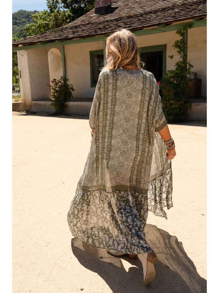 Three Bird Nest - Wholesale Kimono - Women's - Paisley Tapestry Free Flow Duster Kimono - Olive5