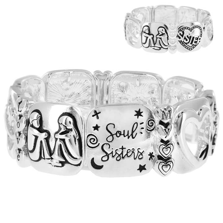 SP Sophia Collection - Wholesale Charm/Dangle Bracelet - "Soul Sisters" Sibling Love Charm Link Bangle Bracelet