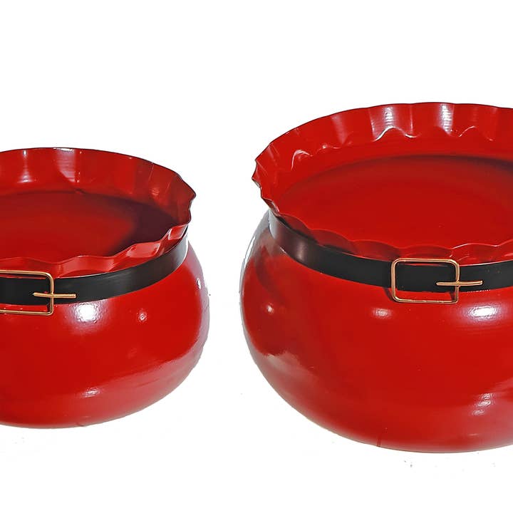 RED METAL SANTA BELT PLANTER (SET OF 2) for wholesale by IH Casa Decor