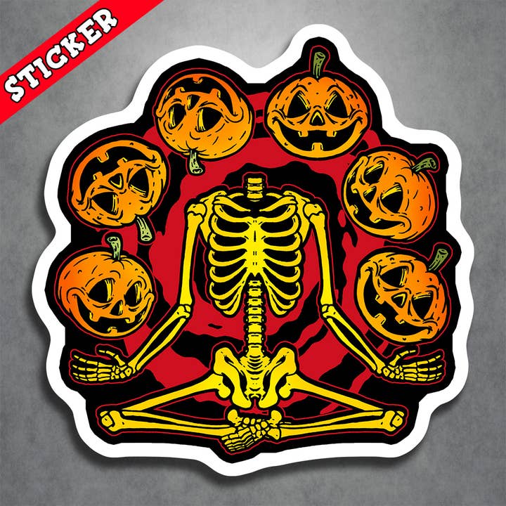 Halloween Juggling Pumpkins Sticker Skeleton Horror for wholesale by Monsters and Martians LLC