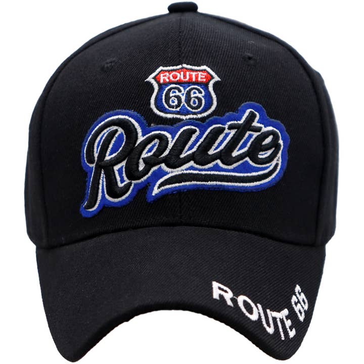 Cap Zone - Wholesale Baseball Cap - Unisex - Route 66 Cursive Logo Velcro Back Baseball Cap