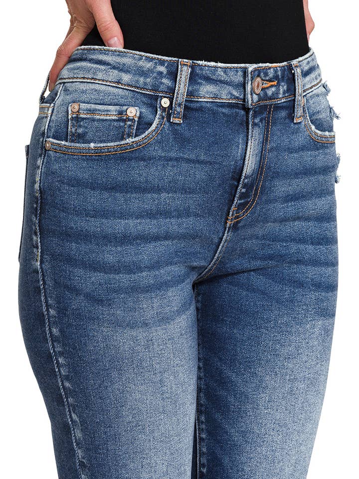 DARK ",,.Distressed Crop Flare DENIM PANTS for wholesale on Faire4