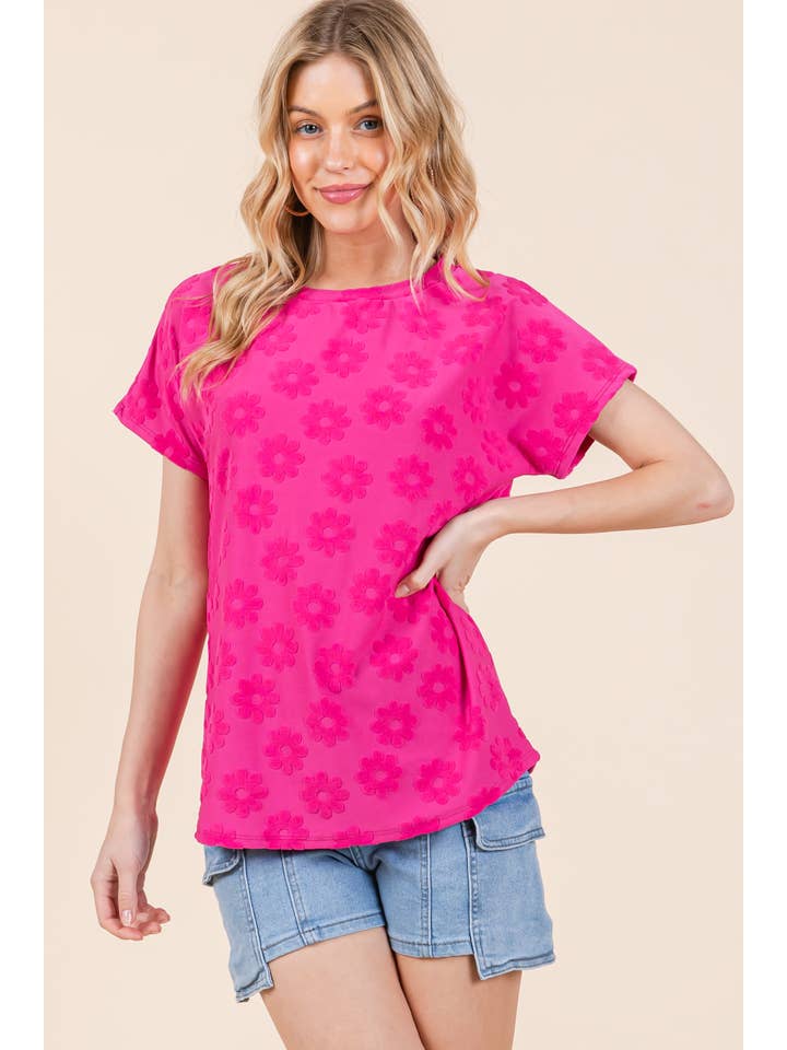 Fuchsia TA2216 TEXTURED FLORAL PATTERN TOP for wholesale on Faire6