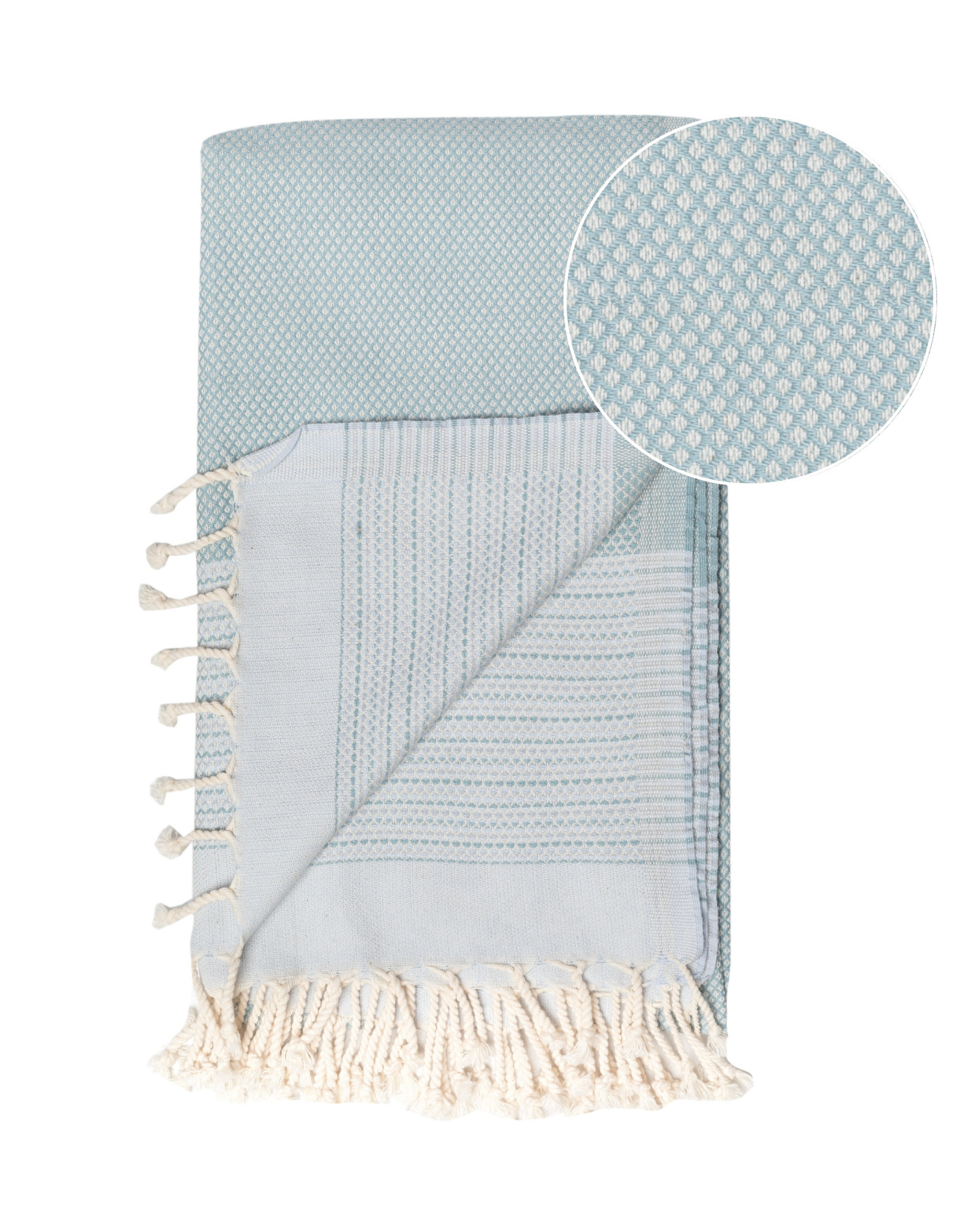 Samimi - Wholesale Beach Towel - PHARAO Cotton Hammam Towel, Cozy Scarf - Mint / Light Blue (180x100 cm)3