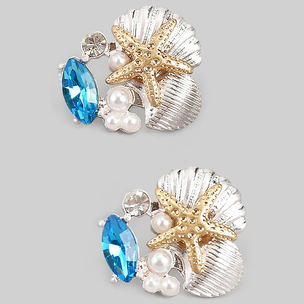 Girly - Wholesale Dangle Earrings - SHELL STAR PEARL STONE POST EARRINGS1