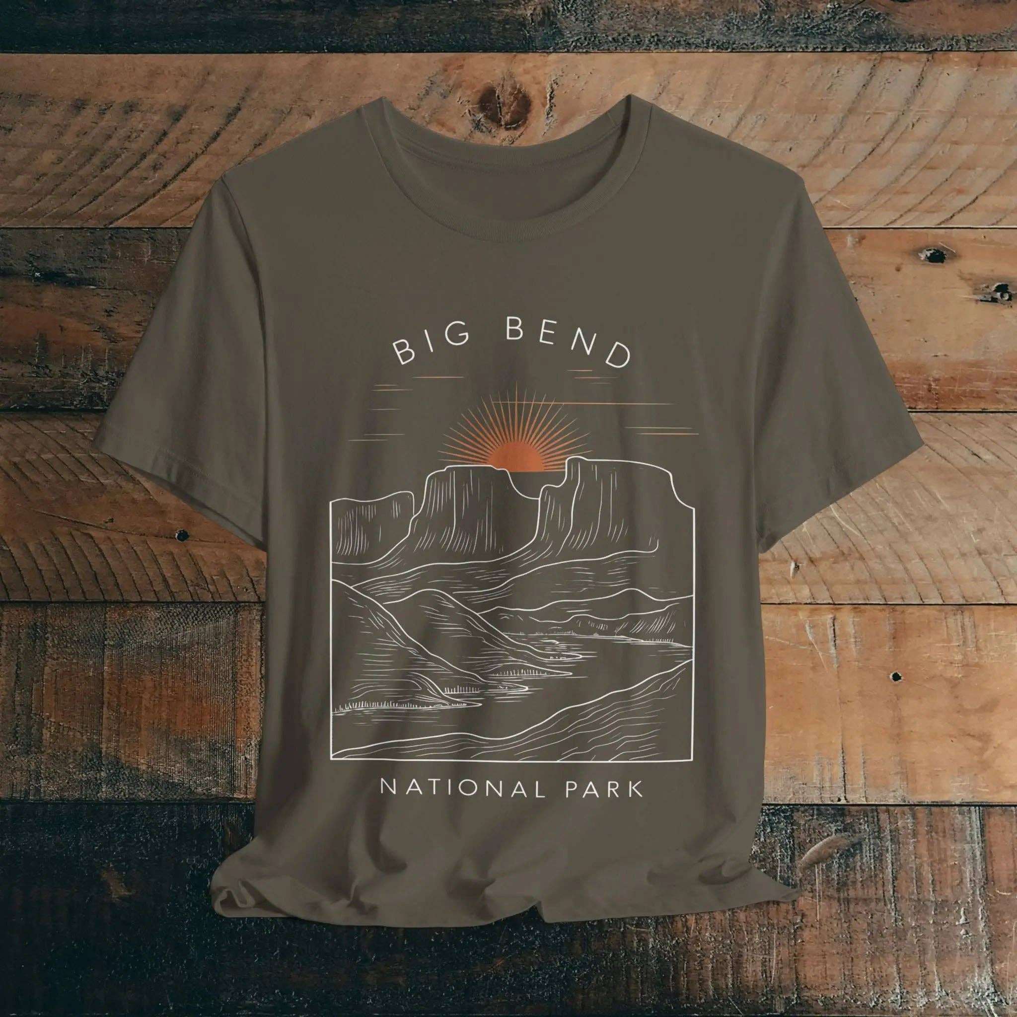 Parks Apparel - Wholesale Screen Printed T-Shirt - Unisex - Big Bend National Park Unisex Fit Soft T-Shirt Sunrise Curving River0